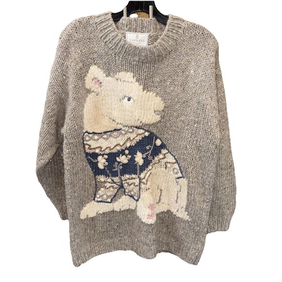 Express Tricot Sweater Hand Knit Cozy Polar Bear S Vintage Cotton Angora Wool - Picture 2 of 10